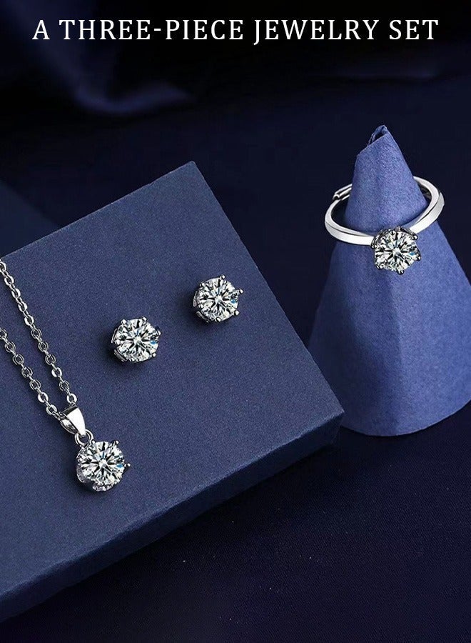 Hilyagems Three-Piece Crystal Set (Ladies' Necklace, Earrings, Ring) Sparkling round diamond fashion jewellery set Ladies' gift set, perfect for girlfriend, wife, mother, bridesmaid Wedding party accessories - Image 2